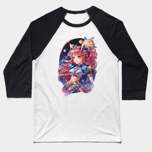 Cosmic Hunter: Radiant AI Anime Character Art in Orion Baseball T-Shirt